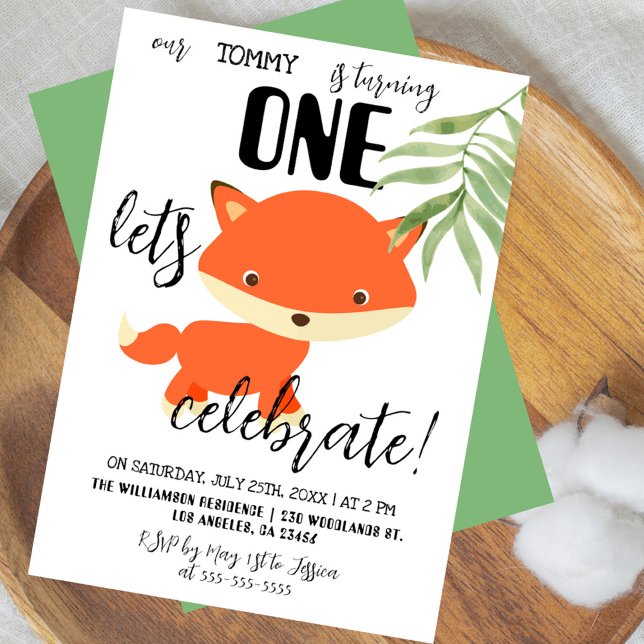 Invitación Woodland Fox celebremos la fiesta de cumpleaños de (Woodland Fox Forest Animals Let´s Celebrate Kid's Birthday Party Invitation)