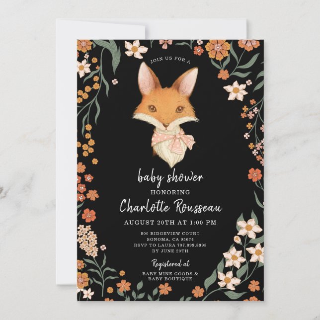 Invitación Woodland Fox Chica Baby Shower