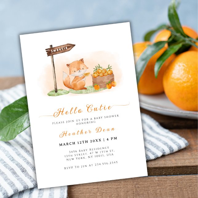 Invitación Woodland Fox Citrus Naranja Farm Baby Shower (Woodland Fox Citrus Orange Farm Baby Shower Invitation)