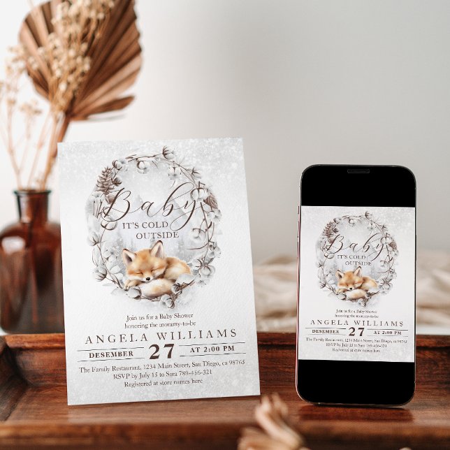 Invitación Woodland Fox Cold fuera de Baby Shower invernal (Subido por el creador)