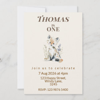Invitación Woodland Fox First Birthday Invitation