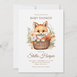 Invitación Woodland Fox Floral Girl Baby Shower Invitation