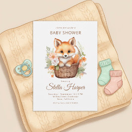 Invitación Woodland Fox Floral Girl Baby Shower Invitation