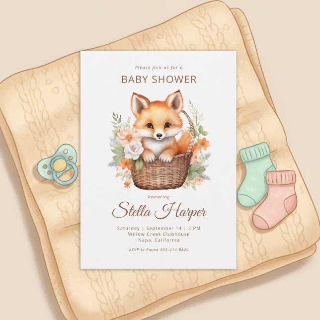 Invitación Woodland Fox Floral Girl Baby Shower Invitation (Subido por el creador)