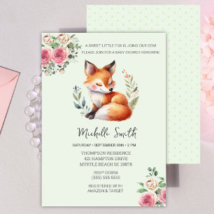 Invitación Woodland Fox Pink Floral Baby Shower