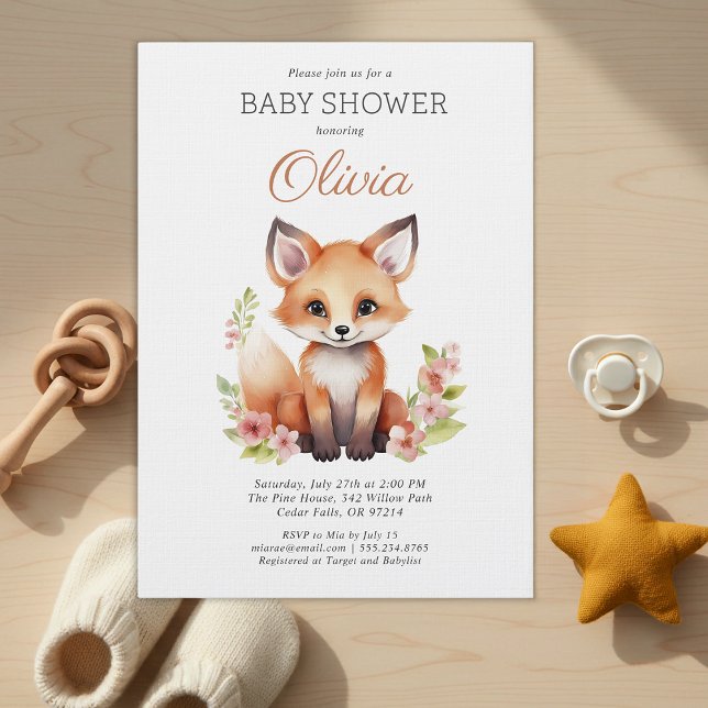Invitación Woodland Fox Pink Peach Girl Baby Shower (Subido por el creador)