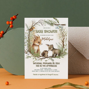 Invitación Woodland Fox Squirrel Forest Unisex Baby Shower