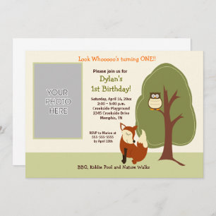 Invitación Woodland Fox y Owl *FOTO* Cumpleaños 5x7
