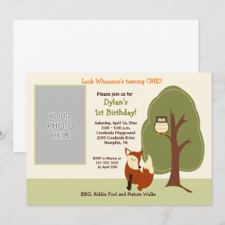 Invitación Woodland Fox y Owl *FOTO* Cumpleaños 5x7