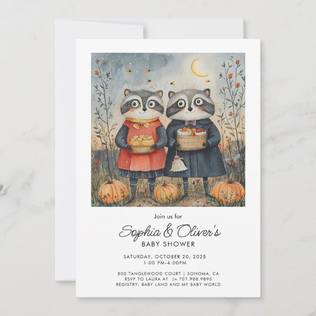 Invitación Woodland Foxes Fall Baby Shower (Anverso)