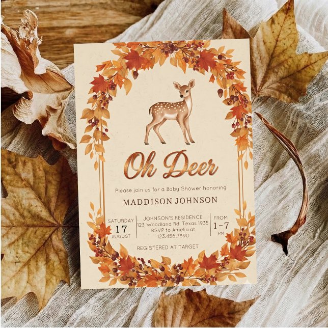 Invitación woodland frame flower deer baby shower (Subido por el creador)