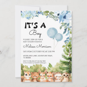 Invitación Woodland Friends Whimsical Baby Boy Shower