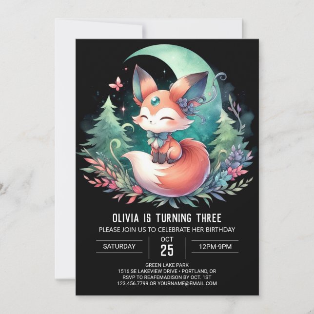 Invitación Woodland Fun Fox Birday digital (Anverso)