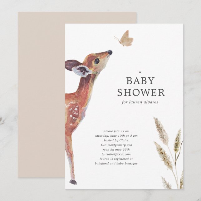 Invitación Woodland Gender Neutral Watercolor Baby Shower (Anverso / Reverso)