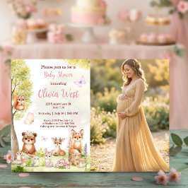 Invitación Woodland Girl Baby Shower Forest Animals Photo Inv