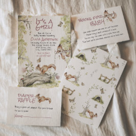 Invitación Woodland Girl Squirrels Forest Cute Baby Shower