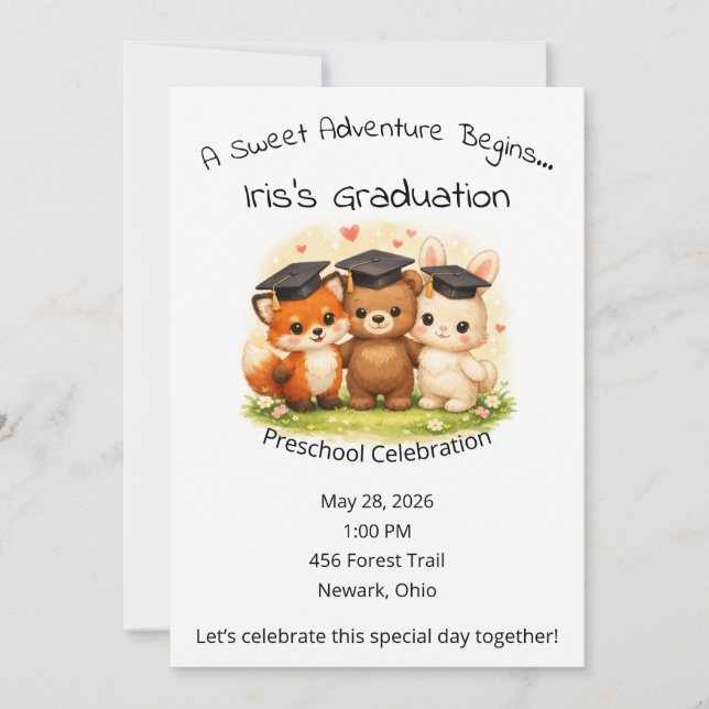 Invitación Woodland Graduation Party Preschool Kindergarten (Anverso)
