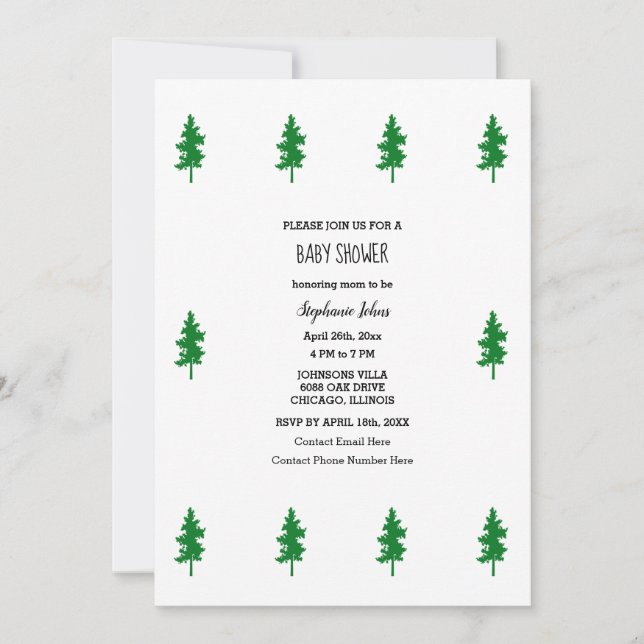 Invitación Woodland Green Trees Boho Chicas Boho Baby Shower  (Anverso)