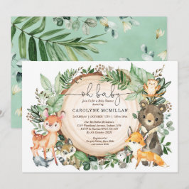 Invitación Woodland Greenery Animals Neutral Baby Shower