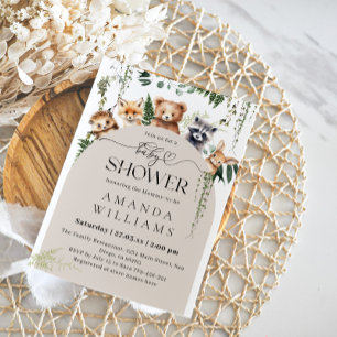 Invitación Woodland Greenery Boho Modern Neutral Baby Shower