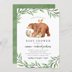 Invitación Woodland Greenery Forest Animals Baby Shower