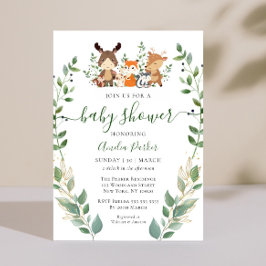 Invitación Woodland Greenery Forest Animals Baby Shower