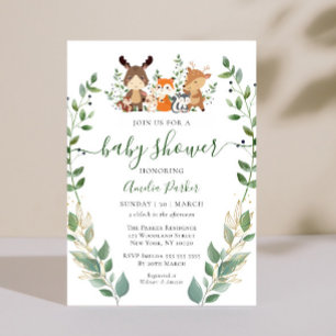 Invitación Woodland Greenery Forest Animals Baby Shower