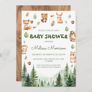 Invitación Woodland Greenery Forest Friends Ducha bebé Boho