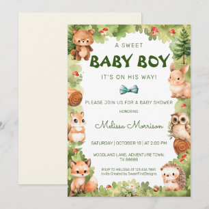 Invitación Woodland Greenery Sweet Baby Boy Shower