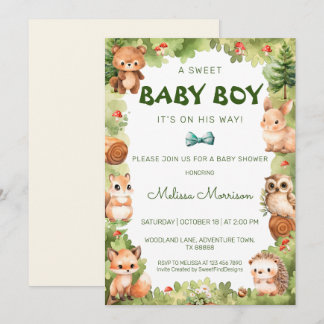 Invitación Woodland Greenery Sweet Baby Boy Shower