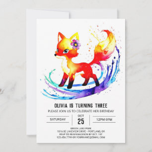 Invitación Woodland Happy Fox Digital Chica Cumpleaños