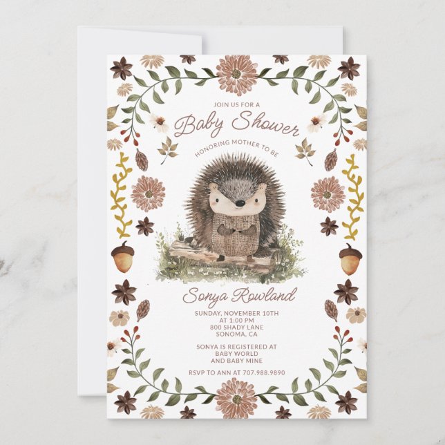 Invitación Woodland Hedgehog Baby Shower (Anverso)