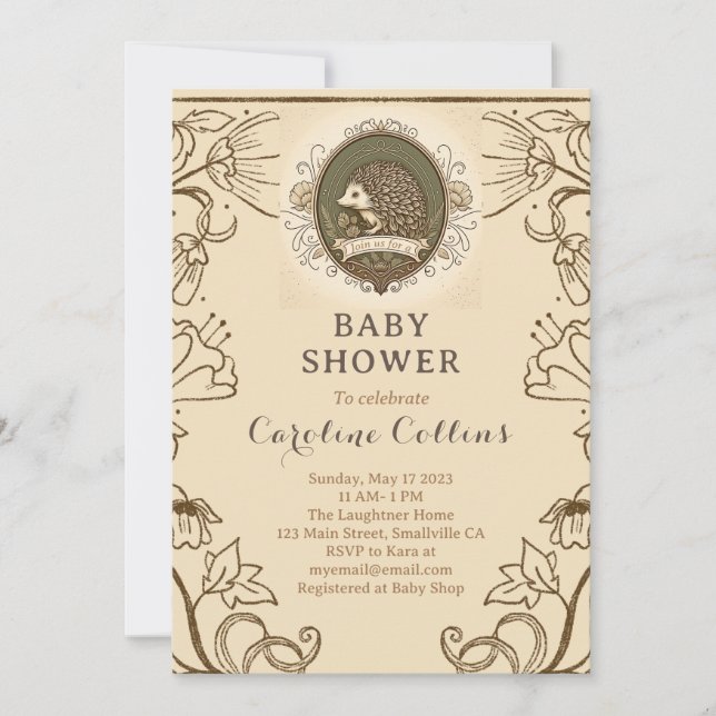 Invitación Woodland Hedgehog Boys Storybook Baby Shower (Anverso)