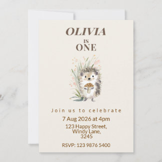Invitación Woodland Hedgehog First Birthday Invitation