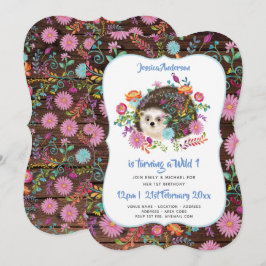 Invitación Woodland Hedgehog primer cumpleaños invita a boho