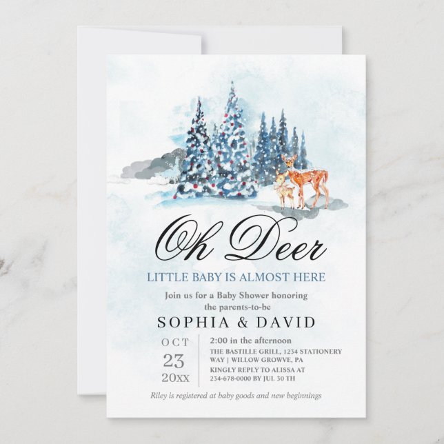 Invitación  Woodland Hills Oh Deer Baby Shower (Anverso)