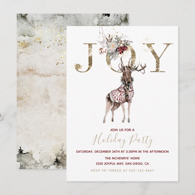Invitación Woodland Joy Stag Holiday Party (Anverso / Reverso)
