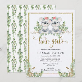 Invitación Woodland Koala Eucalyptus Rosa Baby Shower