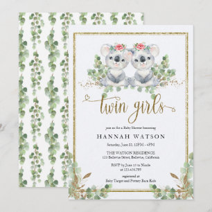 Invitación Woodland Koala Eucalyptus Rosa Baby Shower