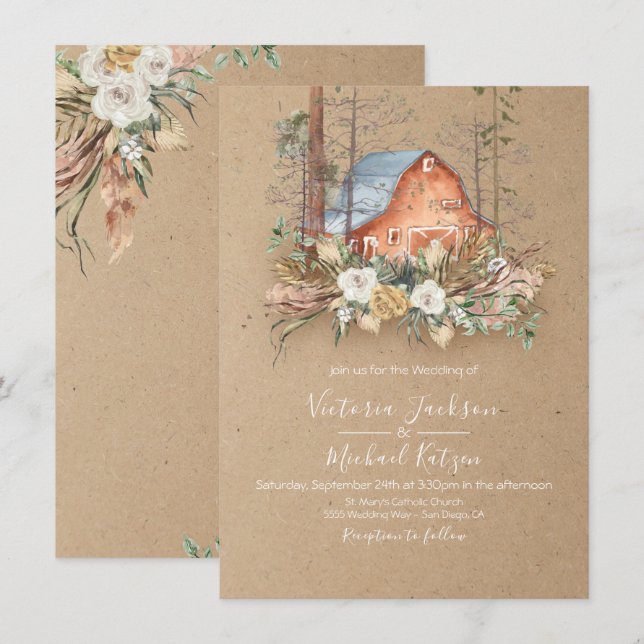 Invitación Woodland Kraft papel Barn Forest Boda (Anverso / Reverso)
