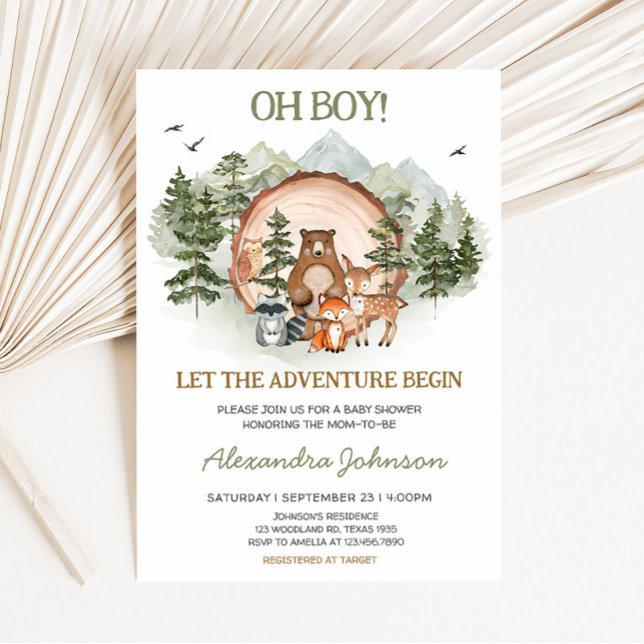 Invitación Woodland Let the Adventure Begin Baby Shower (Forest Woodland Baby Shower Invitation)