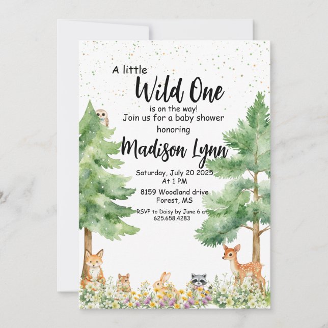 Invitación Woodland lindos animales zorro salvaje una ducha b (Anverso)