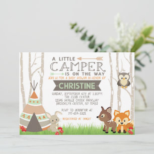 Invitación Woodland Little Camper Forest Animals Baby Shower