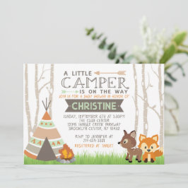 Invitación Woodland Little Camper Teepee Baby Shower
