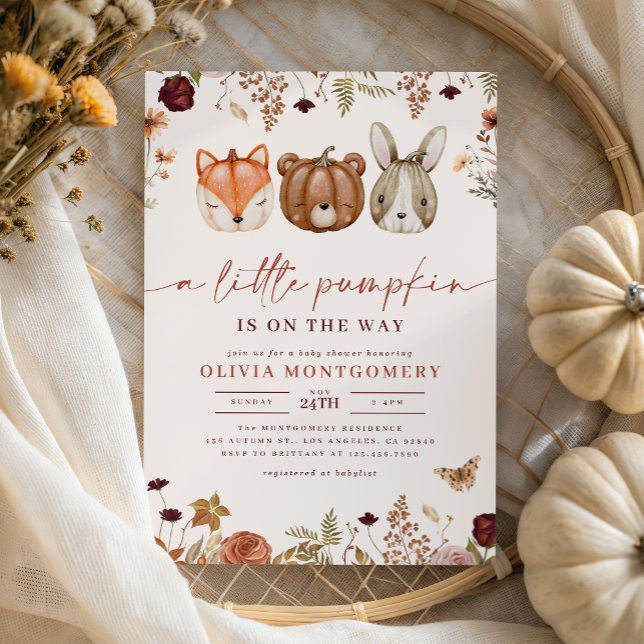 Invitación Woodland Little Pumpkin Fall Floral Baby Shower (Subido por el creador)