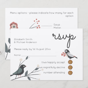 Invitación Woodland Love Birds Wedds RSVP MENU Rustic Kraft