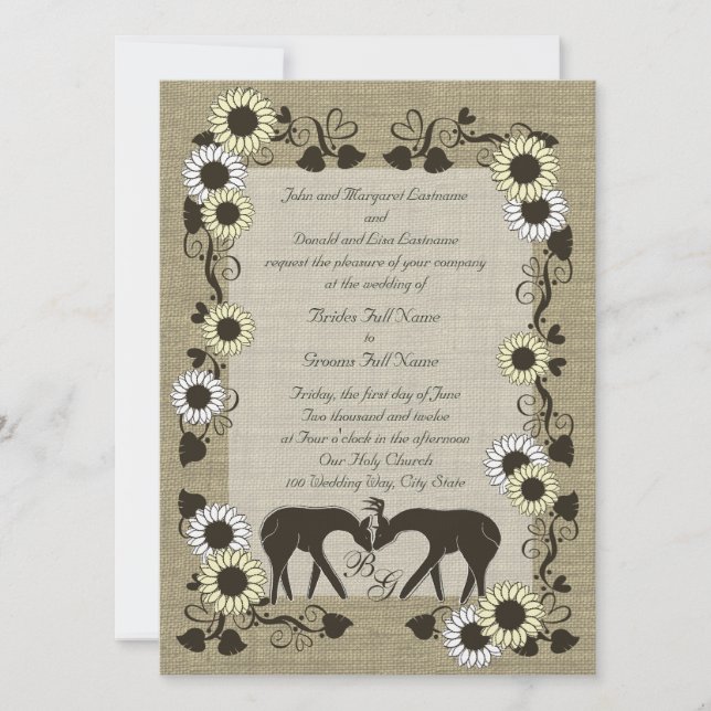 Invitación Woodland Love Sunflower Boda (Anverso)