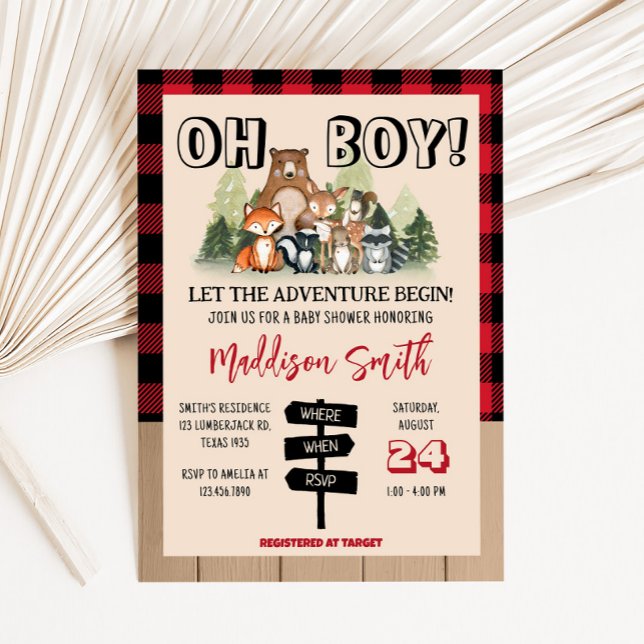 Invitación Woodland Lumberjack Baby Shower (Plaid Lumberjack Baby Shower Invitation )