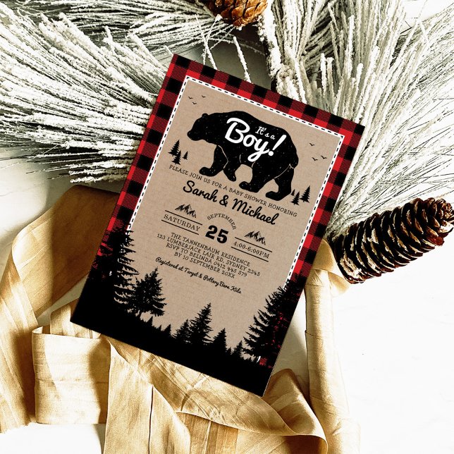 Invitación Woodland Lumberjack Bear Adventure Baby Shower (Subido por el creador)
