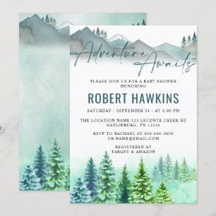 Invitación Woodland Mountain Adventure espera Baby Shower